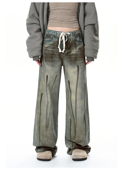 Hand-Painted Graffiti Drawstring Jeans Korean Street Fashion Jeans By Made Extreme Shop Online at OH Vault