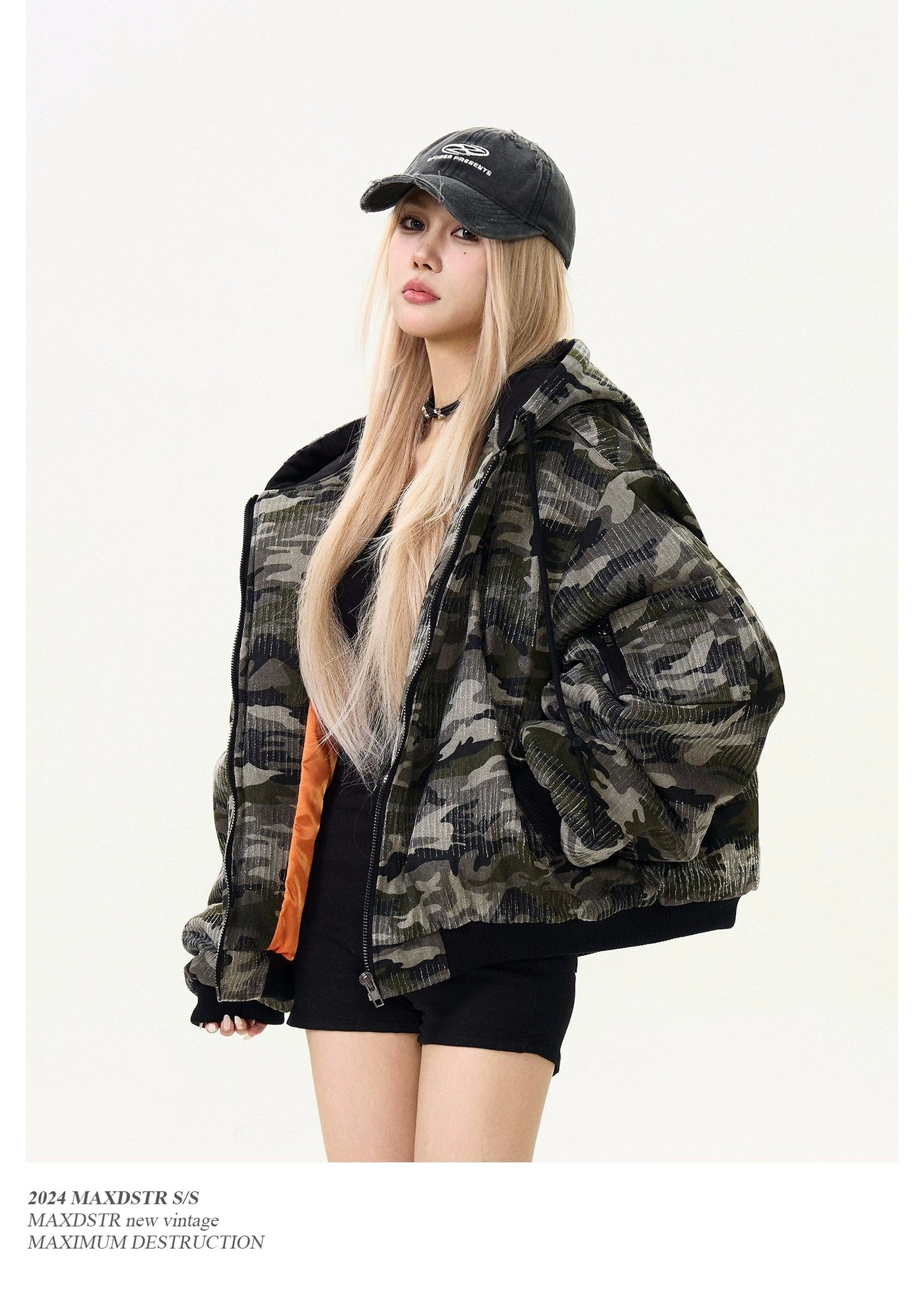 Hand-Scratched Camo Hooded Jacket Korean Street Fashion Jacket By MaxDstr Shop Online at OH Vault