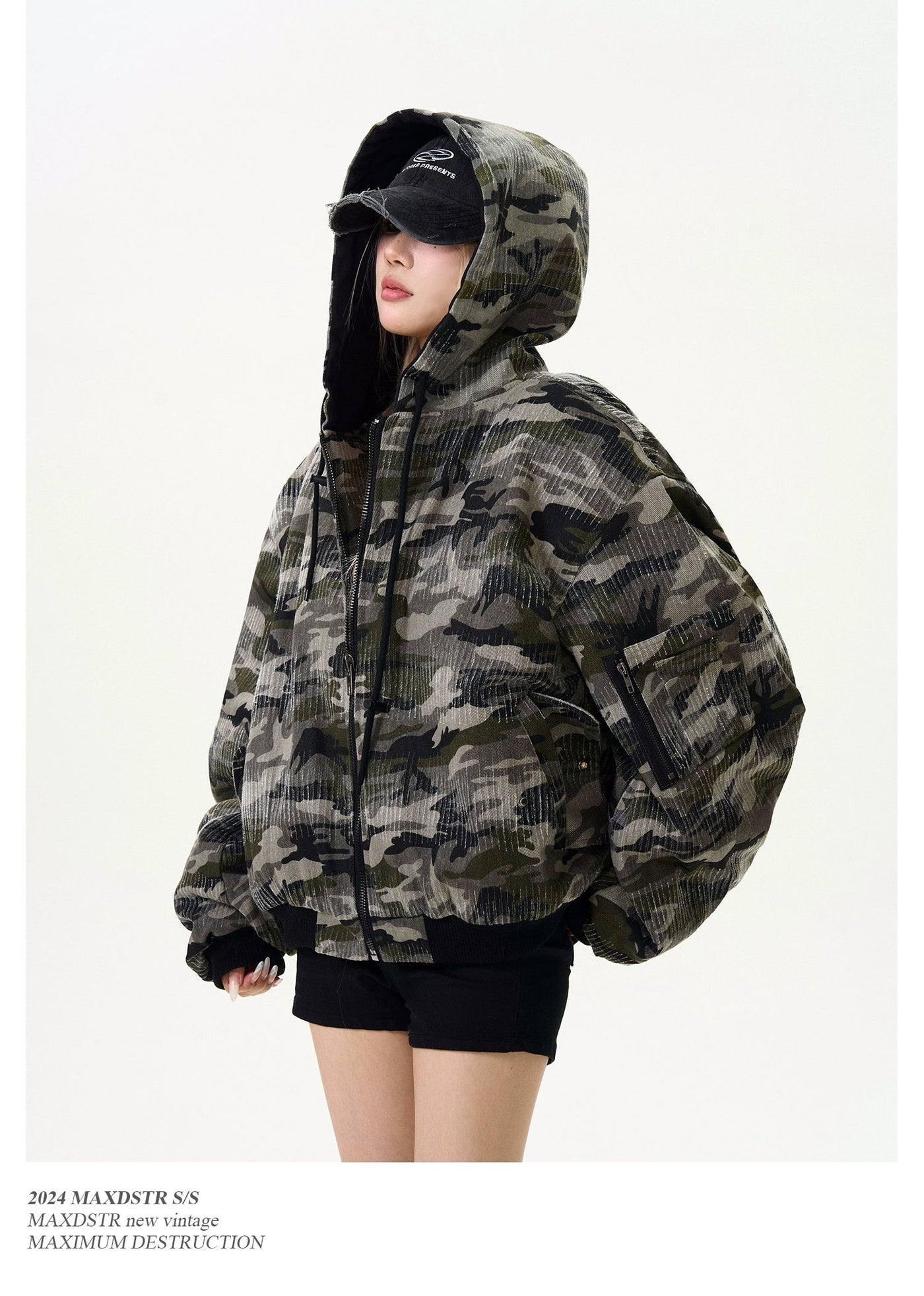 Hand-Scratched Camo Hooded Jacket Korean Street Fashion Jacket By MaxDstr Shop Online at OH Vault