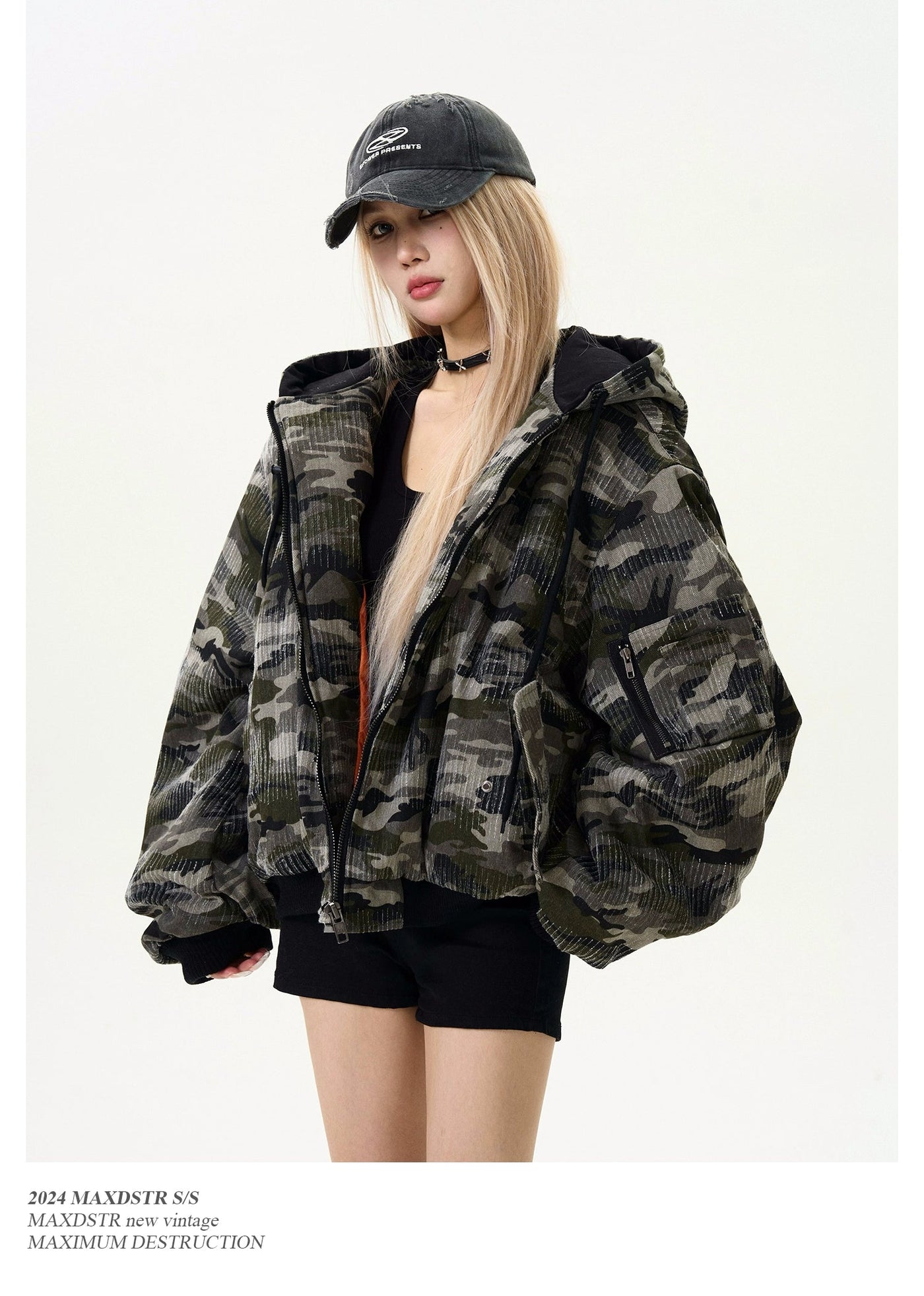 Hand-Scratched Camo Hooded Jacket Korean Street Fashion Jacket By MaxDstr Shop Online at OH Vault