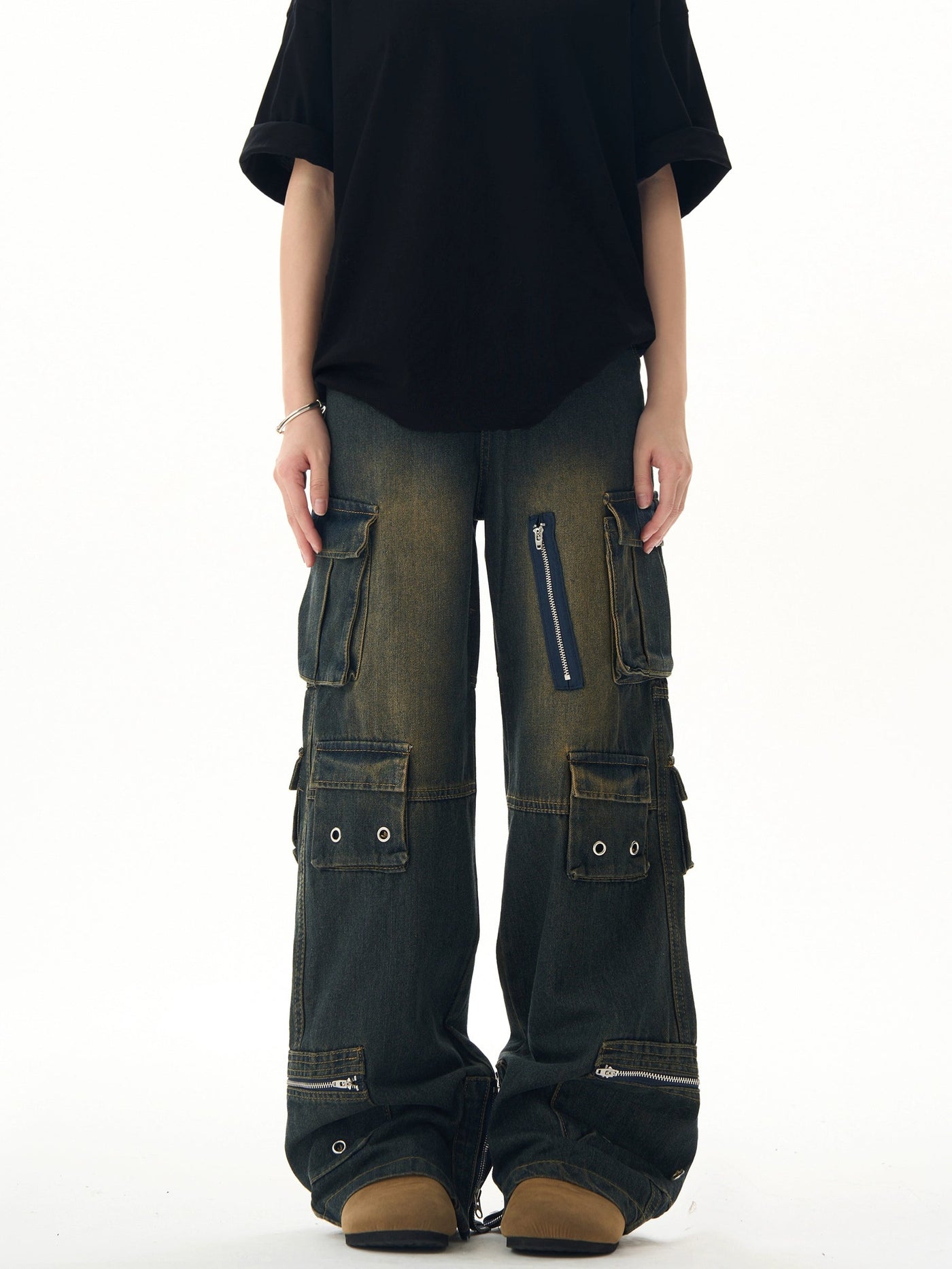 Heavy Functional Pocket Cargo Jeans Korean Street Fashion Jeans By Ash Dark Shop Online at OH Vault