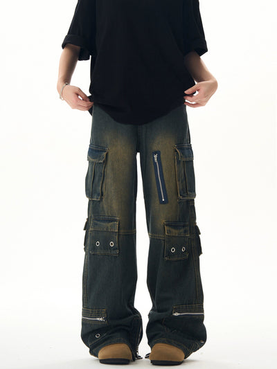 Heavy Functional Pocket Cargo Jeans Korean Street Fashion Jeans By Ash Dark Shop Online at OH Vault