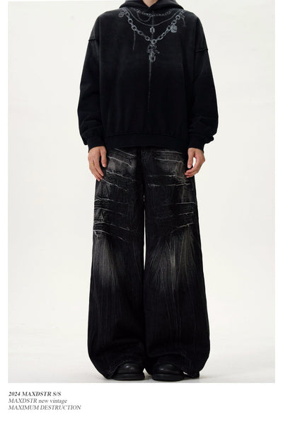 Heavy Lightning Pattern Wide Jeans Korean Street Fashion Jeans By MaxDstr Shop Online at OH Vault