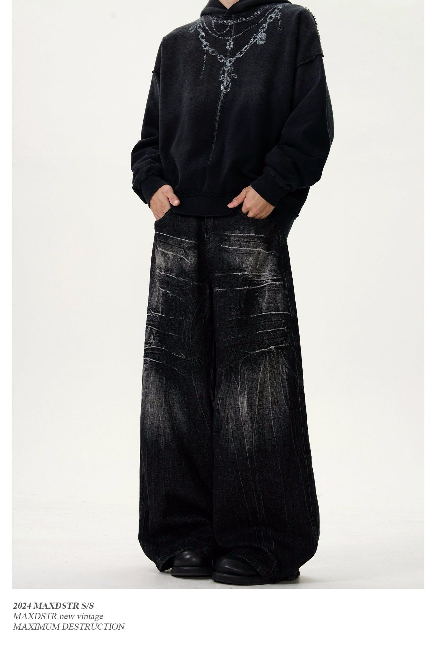 Heavy Lightning Pattern Wide Jeans Korean Street Fashion Jeans By MaxDstr Shop Online at OH Vault