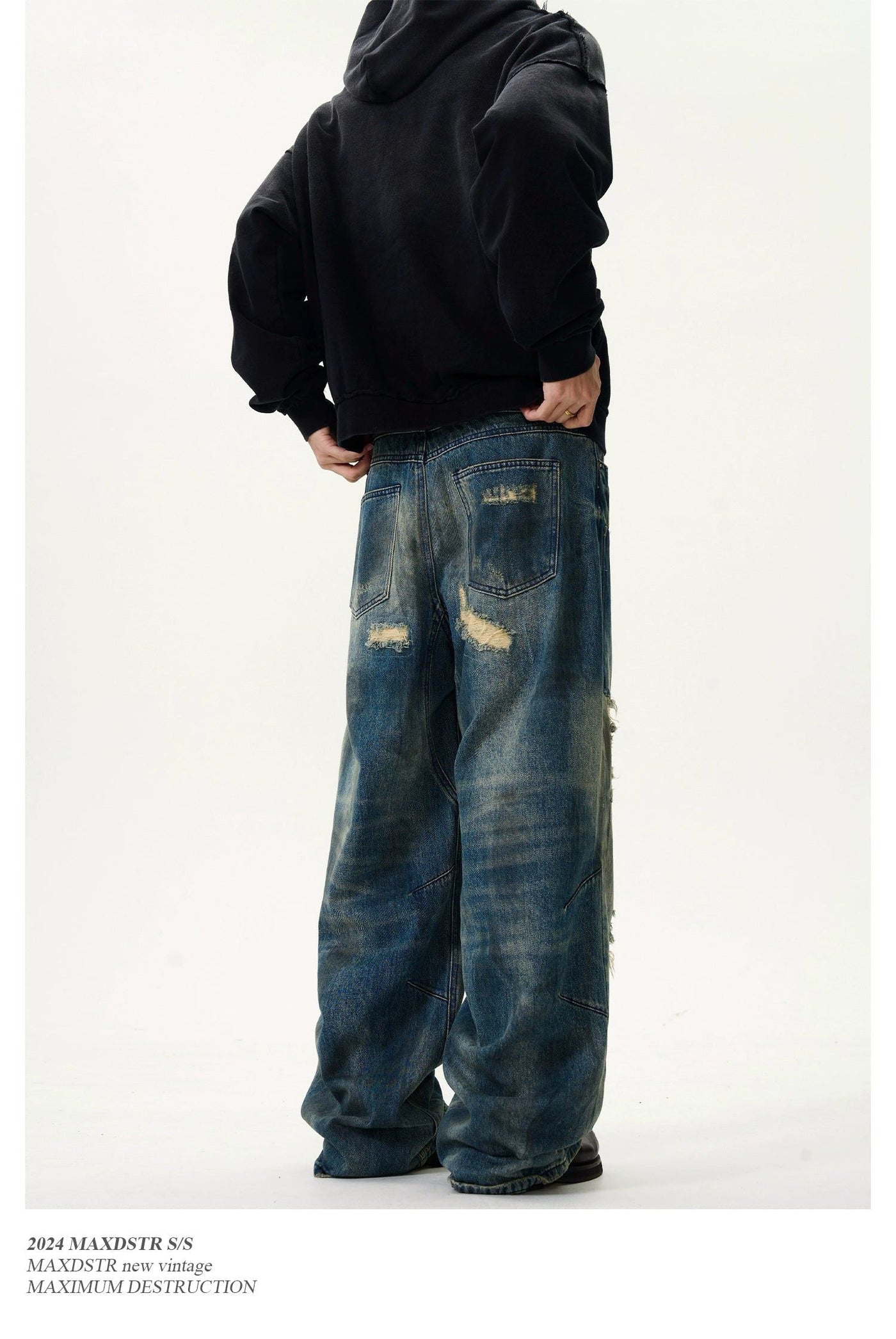 Heavy Patched Ripped Jeans Korean Street Fashion Jeans By MaxDstr Shop Online at OH Vault