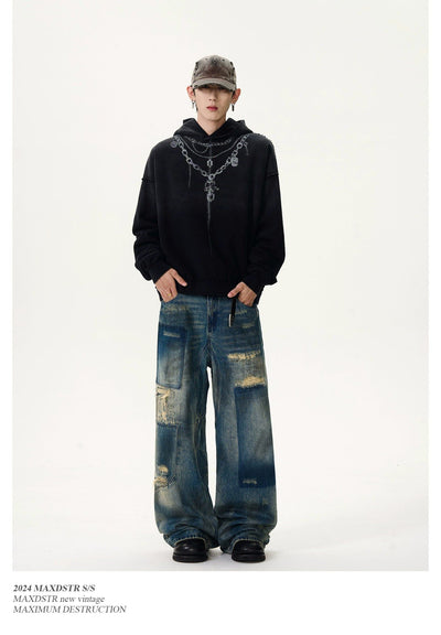 Heavy Patched Ripped Jeans Korean Street Fashion Jeans By MaxDstr Shop Online at OH Vault