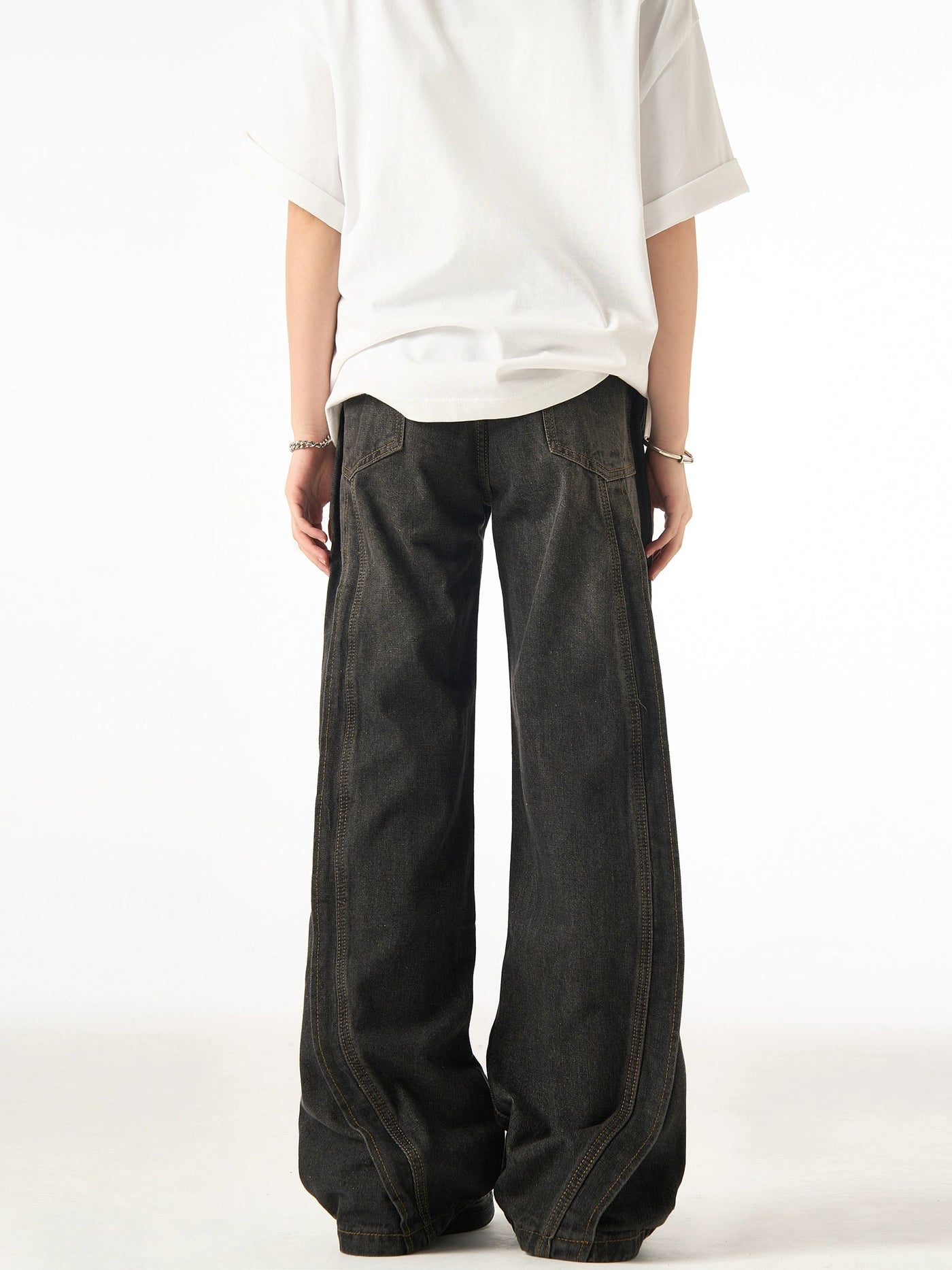 Spliced Wide Leg Jeans Korean Street Fashion Jeans By Ash Dark Shop Online at OH Vault