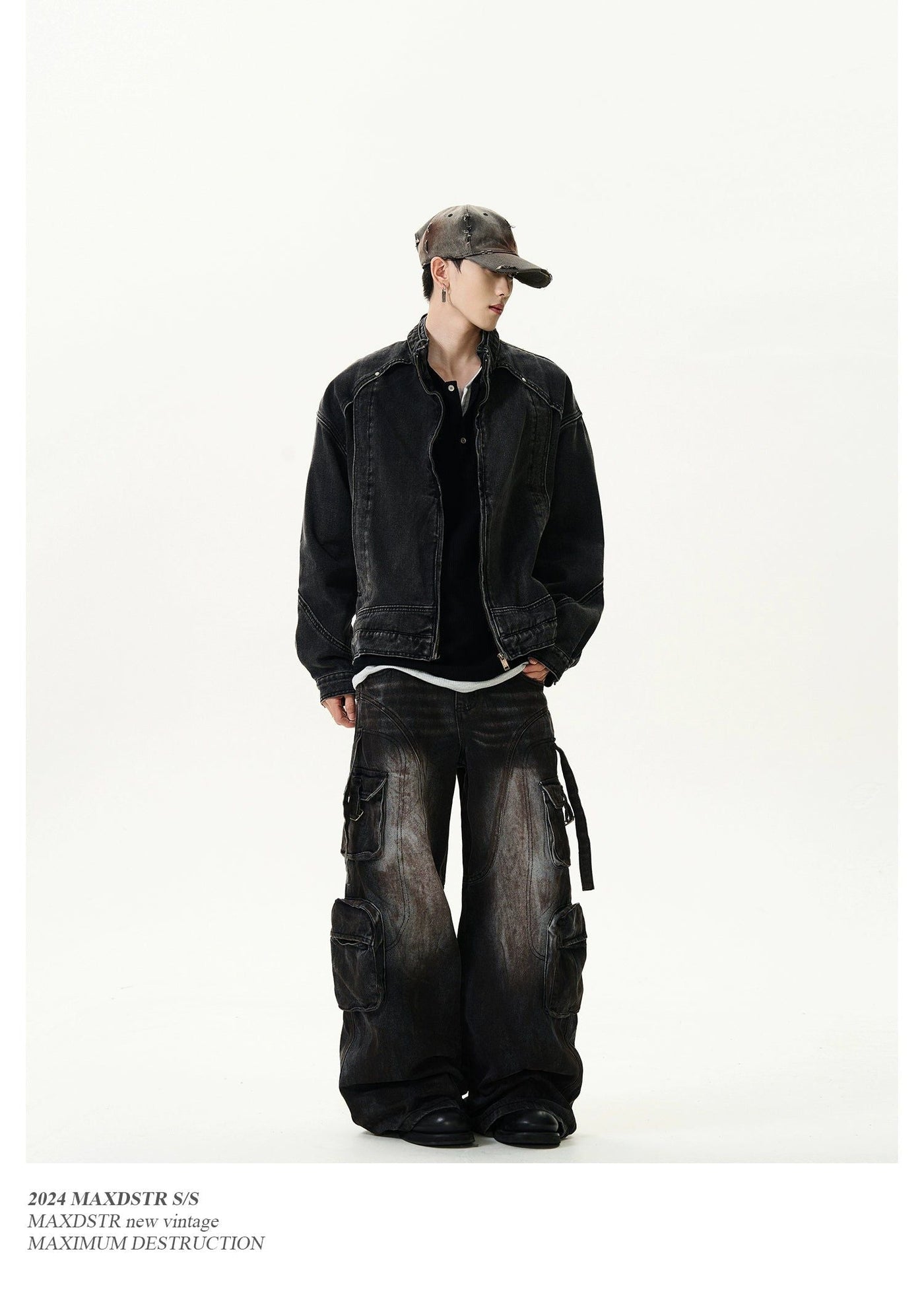 Heavy Wash Stand Collar Denim Jacket Korean Street Fashion Jacket By MaxDstr Shop Online at OH Vault