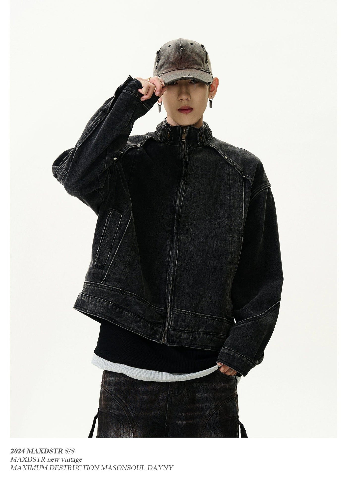 Heavy Wash Stand Collar Denim Jacket Korean Street Fashion Jacket By MaxDstr Shop Online at OH Vault