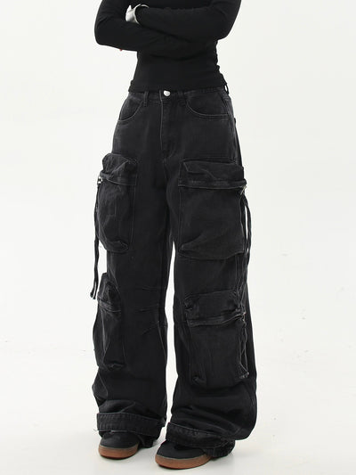 Heavy Washed Utility Cargo Jeans Korean Street Fashion Jeans By Blacklists Shop Online at OH Vault