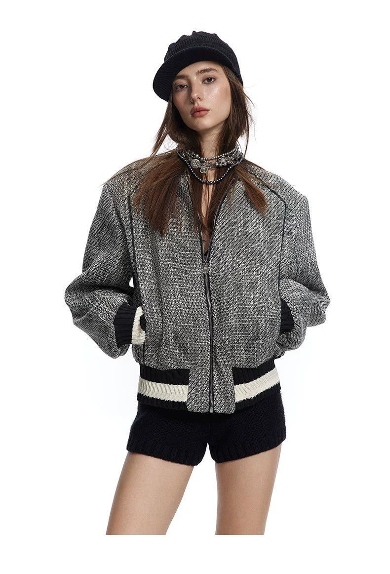 Herringbone Zipped Bomber Jacket Korean Street Fashion Jacket By Made Extreme Shop Online at OH Vault