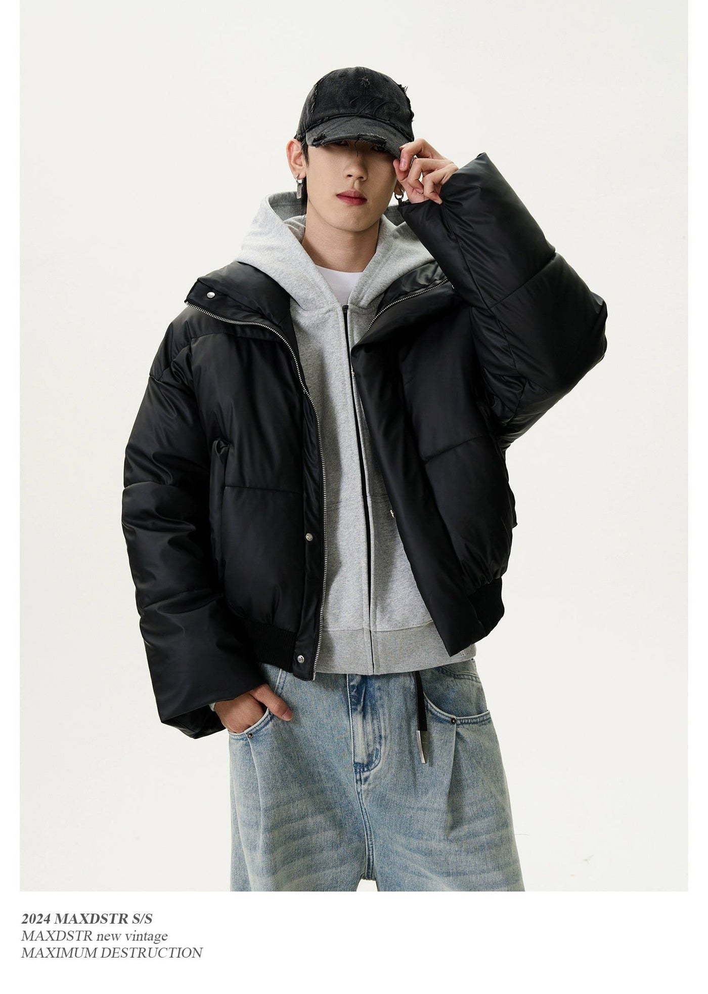 High Neck Zip-Through Puffer Jacket Korean Street Fashion Jacket By MaxDstr Shop Online at OH Vault