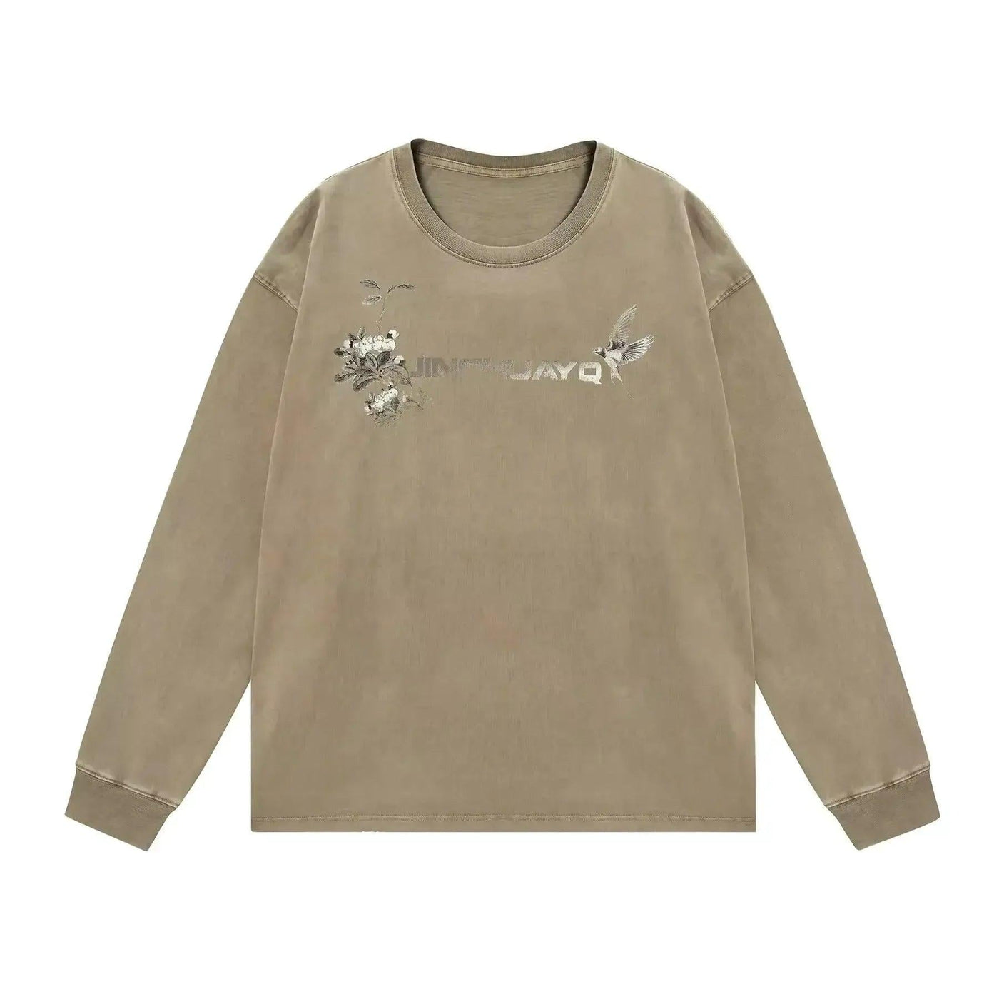 Washed Graphic Print Crewneck Korean Street Fashion Crewneck By JHYQ Shop Online at OH Vault