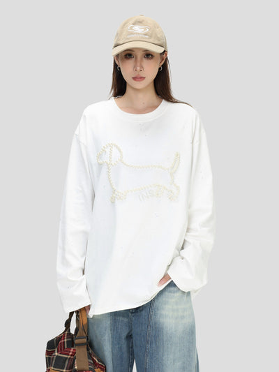 Pearl Puppy Long Sleeve T-Shirt Korean Street Fashion T-Shirt By INS Korea Shop Online at OH Vault