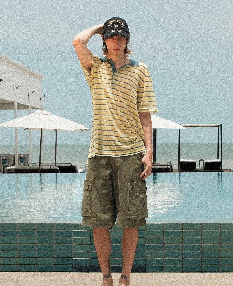 Sheer Striped Relax Fit Polo Korean Street Fashion Polo By Mason Prince Shop Online at OH Vault