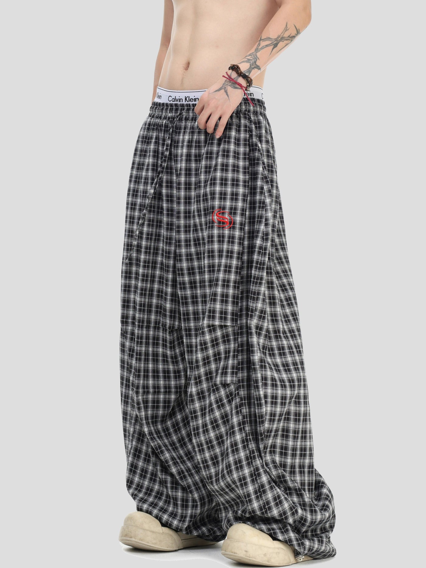 Drawstring Plaid Scimitar Pants Korean Street Fashion Pants By INS Korea Shop Online at OH Vault