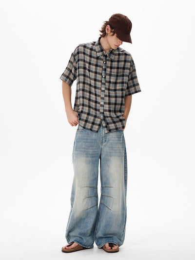 Boxy Casual Checkered Shirt Korean Street Fashion Shirt By 77Flight Shop Online at OH Vault