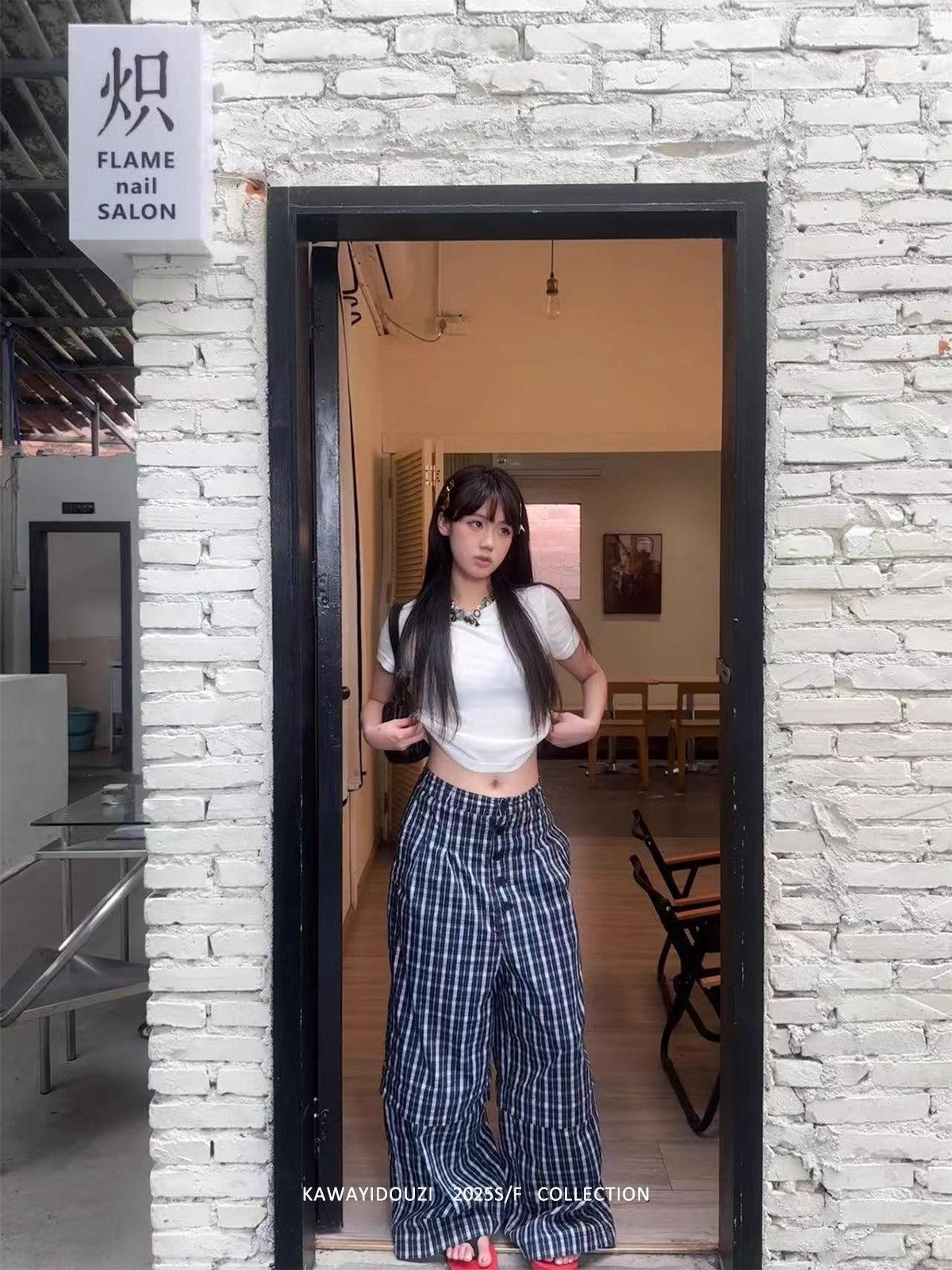 Button-Down Wide Leg Plaid Pants Korean Street Fashion Pants By Jump Next Shop Online at OH Vault