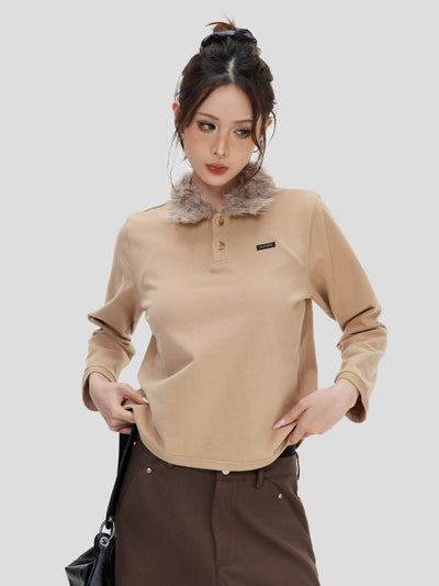 Fur Collar Crop Polo Korean Street Fashion Polo By INS Korea Shop Online at OH Vault