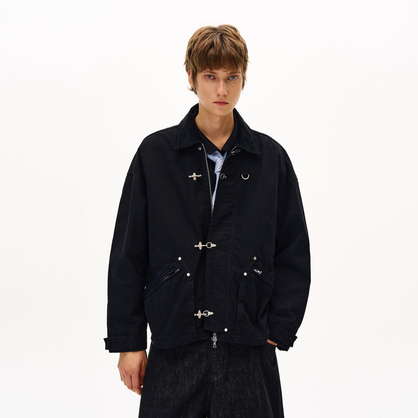 Contrast Collar Fireman Clasp Jacket Korean Street Fashion Jacket By Mad Witch Shop Online at OH Vault