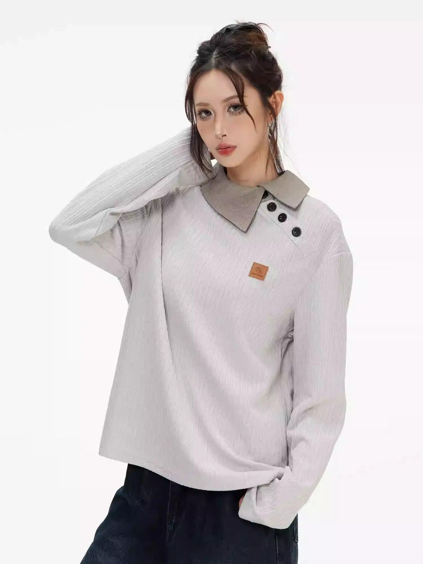Irregular Collar Knitted Polo Korean Street Fashion Polo By INS Korea Shop Online at OH Vault