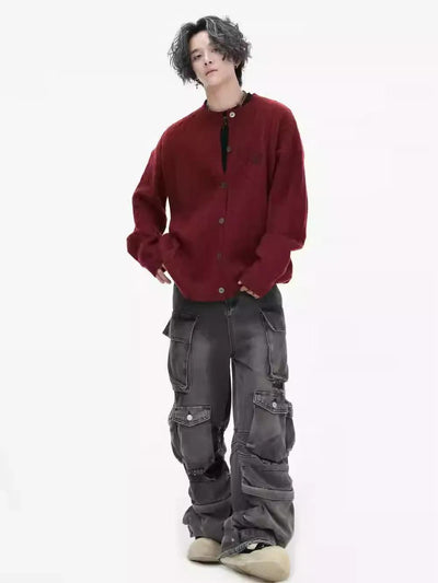Logo Cable Knit Cardigan Korean Street Fashion Cardigan By INS Korea Shop Online at OH Vault