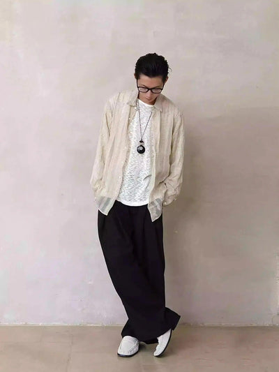 Sheer Grid Textured L/S Shirt Korean Street Fashion Shirt By Terra Incognita Shop Online at OH Vault