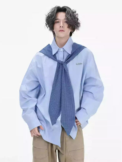 Plaid Shawl Tie Shirt Korean Street Fashion Shirt By INS Korea Shop Online at OH Vault