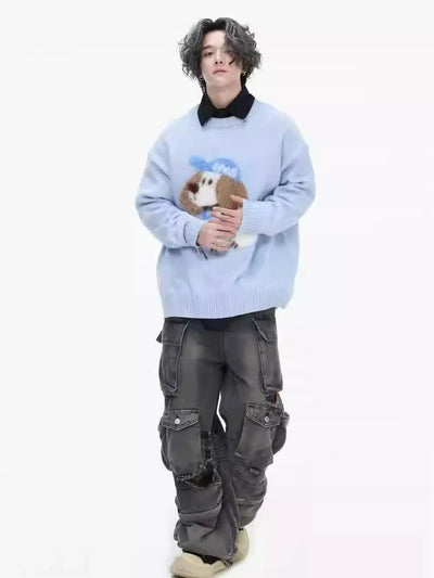 Plushy Puppy Ribbed Hem Sweater Korean Street Fashion Sweater By INS Korea Shop Online at OH Vault