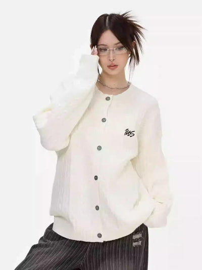 Logo Cable Knit Cardigan Korean Street Fashion Cardigan By INS Korea Shop Online at OH Vault