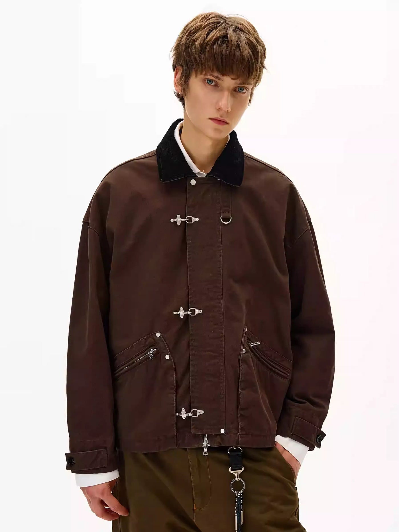 Contrast Collar Fireman Clasp Jacket Korean Street Fashion Jacket By Mad Witch Shop Online at OH Vault