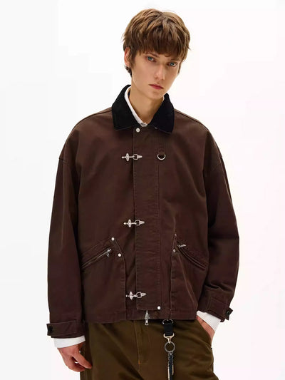 Contrast Collar Fireman Clasp Jacket Korean Street Fashion Jacket By Mad Witch Shop Online at OH Vault