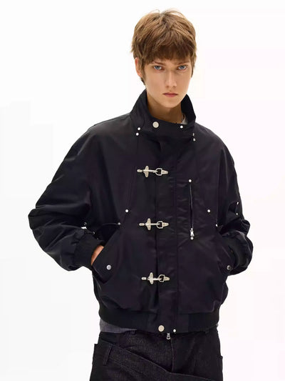 Stand Collar Fireman Clasp Bomber Jacket Korean Street Fashion Jacket By Mad Witch Shop Online at OH Vault
