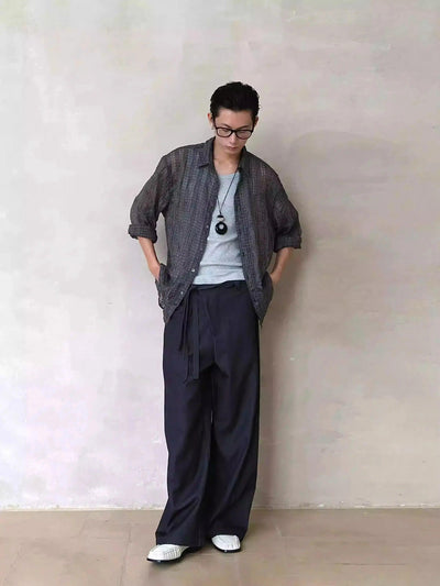 Sheer Grid Textured L/S Shirt Korean Street Fashion Shirt By Terra Incognita Shop Online at OH Vault