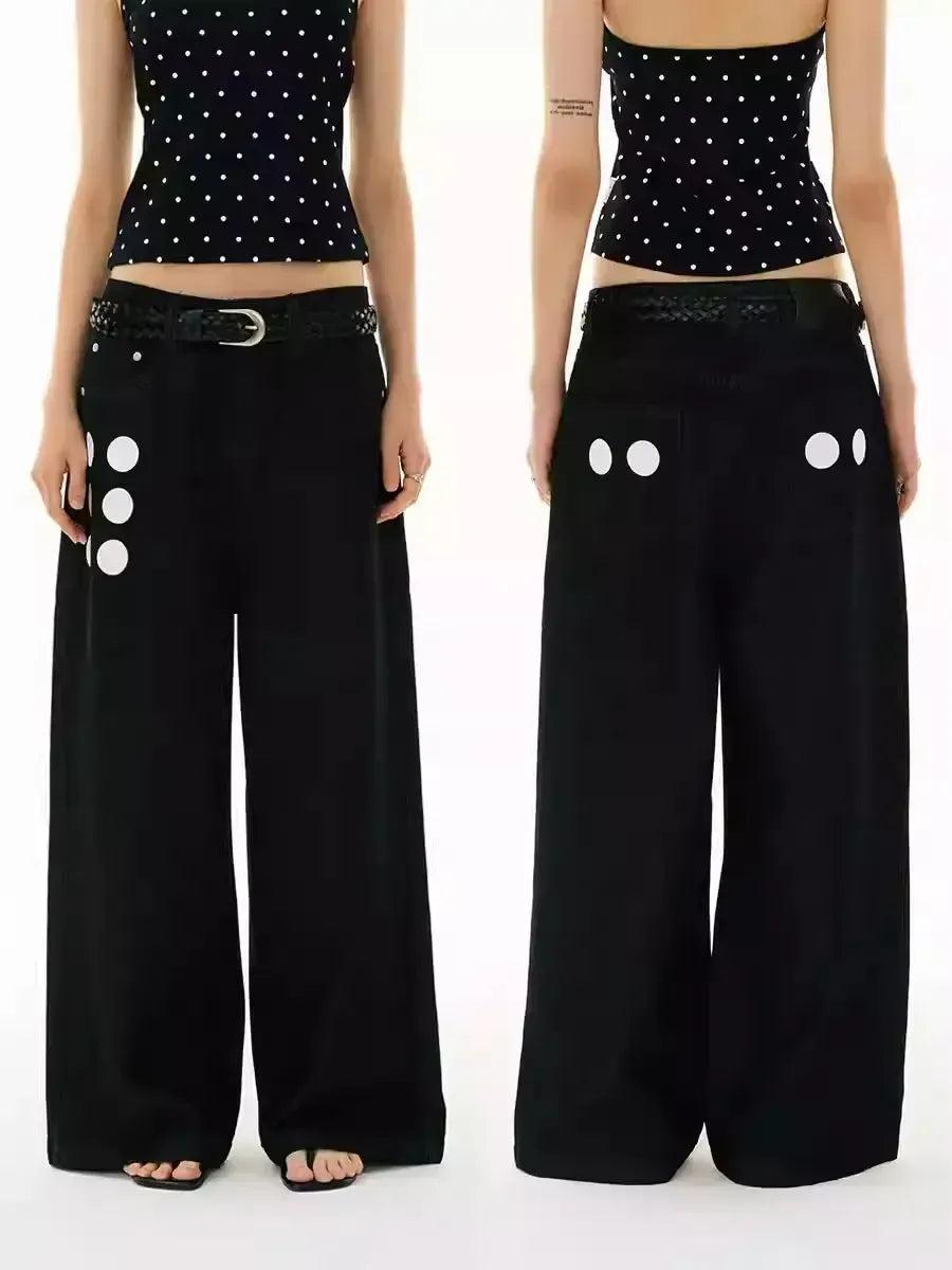 Polka Print Wide Leg Jeans Korean Street Fashion Jeans By Funky Fun Shop Online at OH Vault