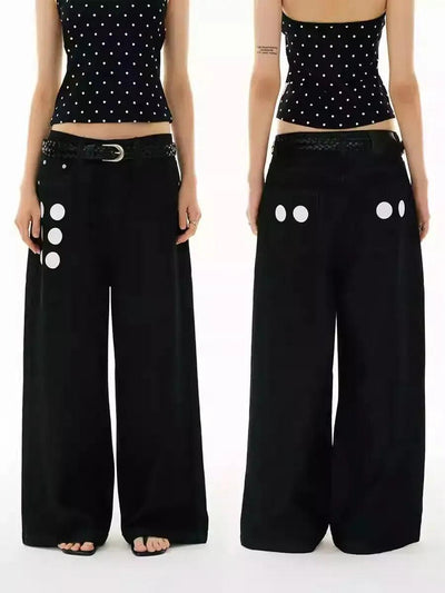 Polka Print Wide Leg Jeans Korean Street Fashion Jeans By Funky Fun Shop Online at OH Vault