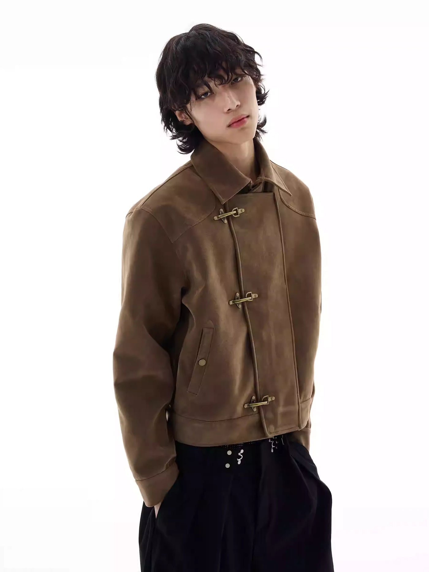 Micro Suede Fireman Clasp Jacket Korean Street Fashion Jacket By 77Flight Shop Online at OH Vault