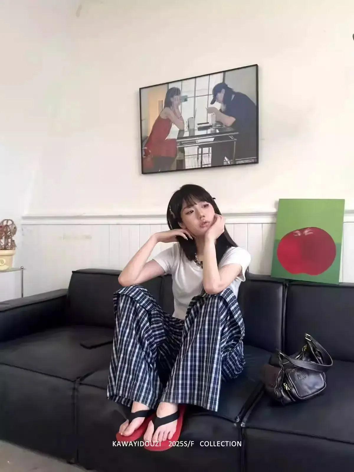 Button-Down Wide Leg Plaid Pants Korean Street Fashion Pants By Jump Next Shop Online at OH Vault