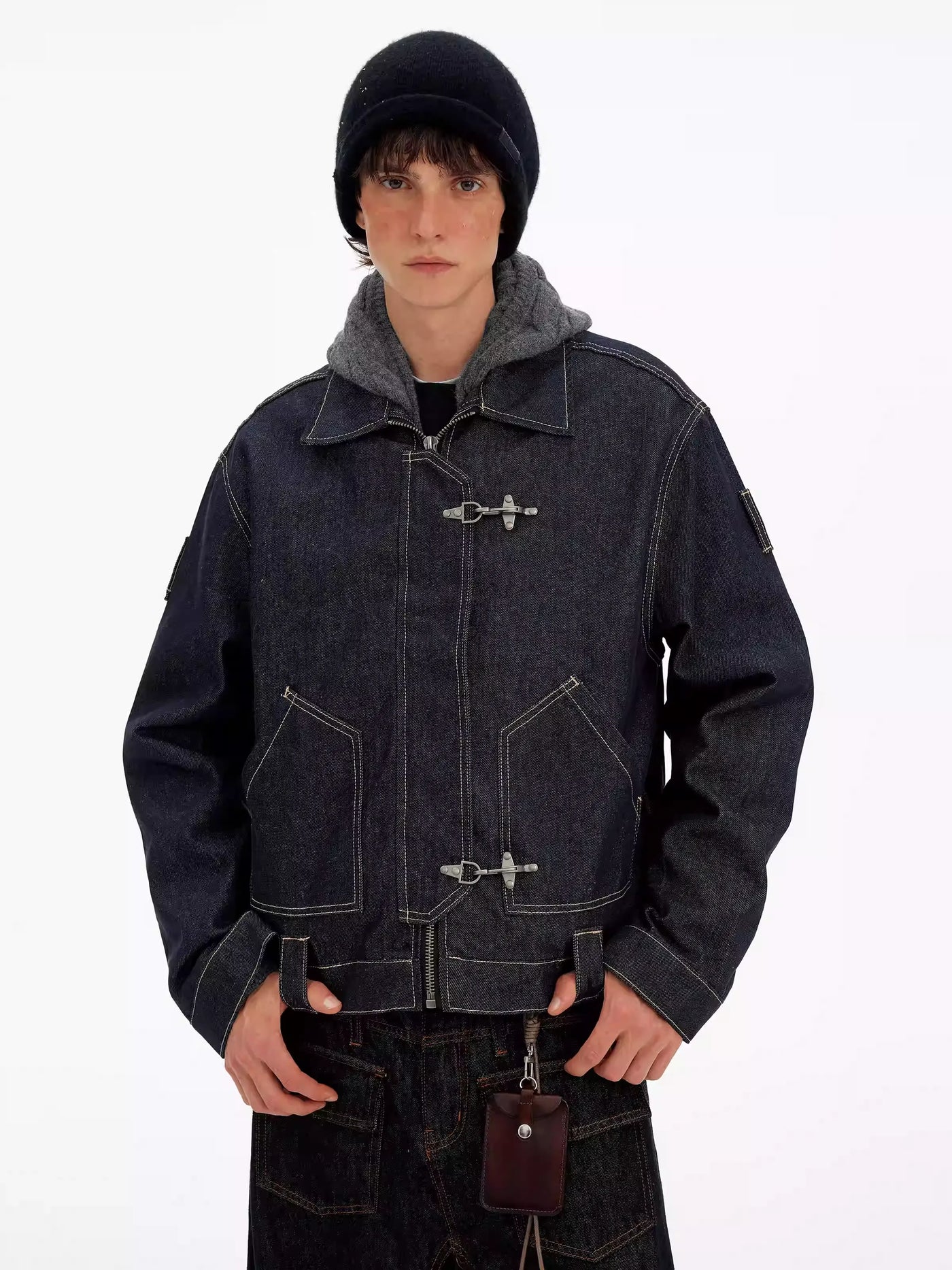 Topstitched Fireman Clasp Denim Jacket Korean Street Fashion Jacket By Mad Witch Shop Online at OH Vault