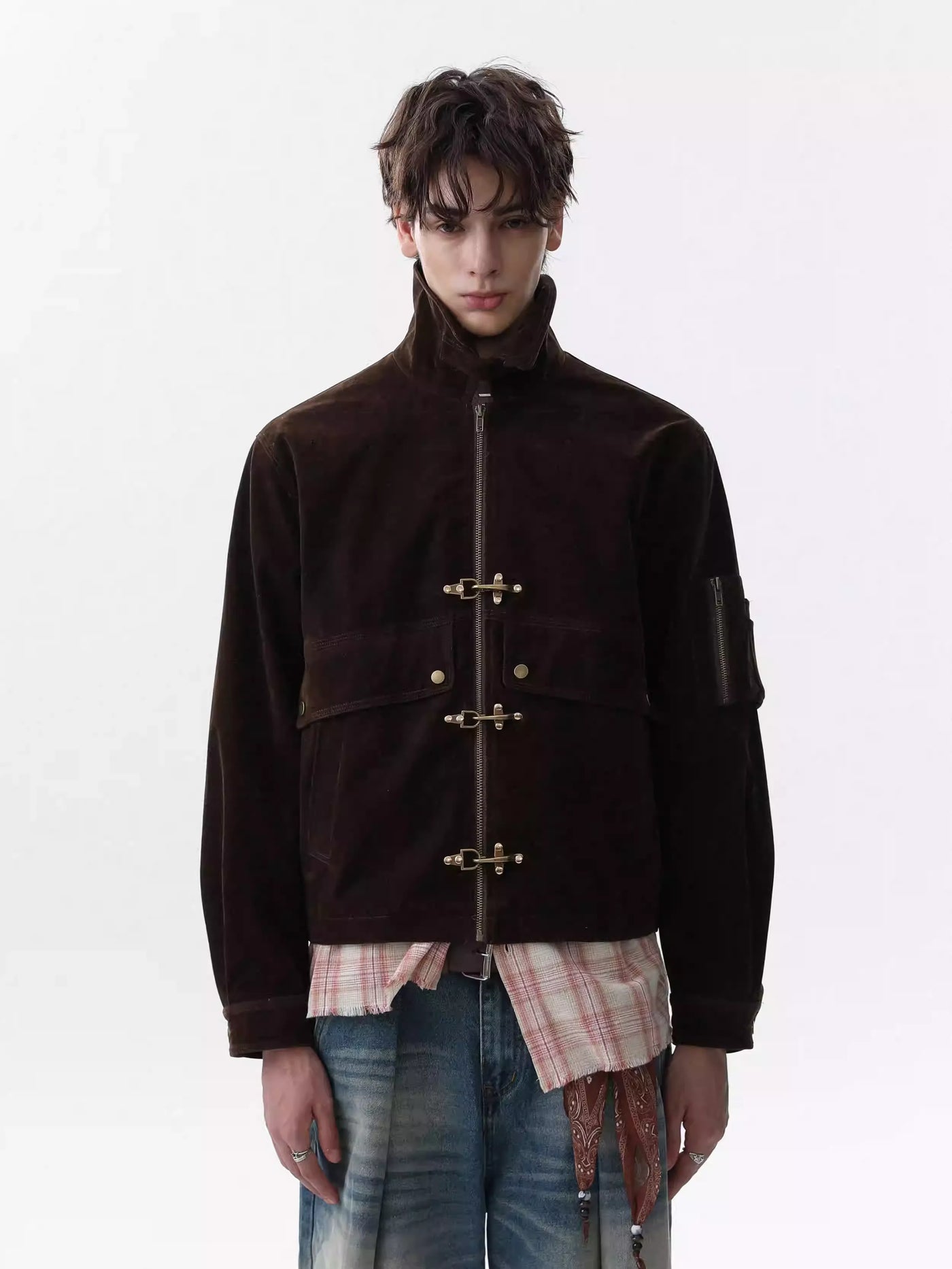 Micro Suede Fireman Clasp Jacket Korean Street Fashion Jacket By Mr Nearly Shop Online at OH Vault