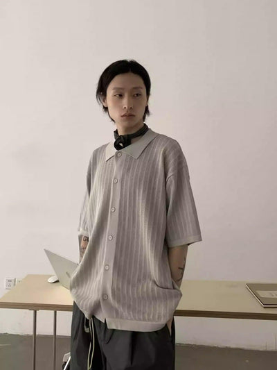 Stripe Hollow Textured Knit Short Sleeve Shirt Korean Street Fashion Shirt By In Knots Shop Online at OH Vault
