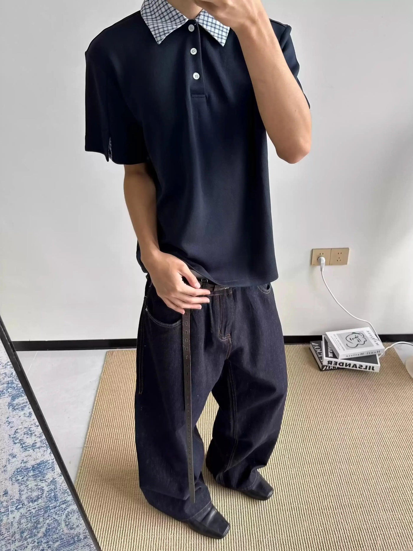 Stitched Plaid Hem Polo Korean Street Fashion Polo By Terra Incognita Shop Online at OH Vault