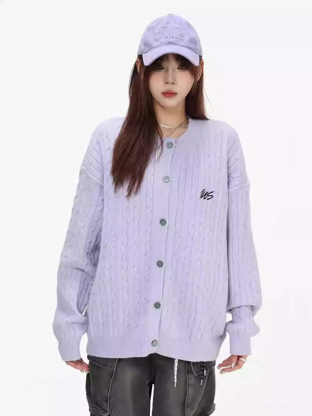 Logo Cable Knit Cardigan Korean Street Fashion Cardigan By INS Korea Shop Online at OH Vault