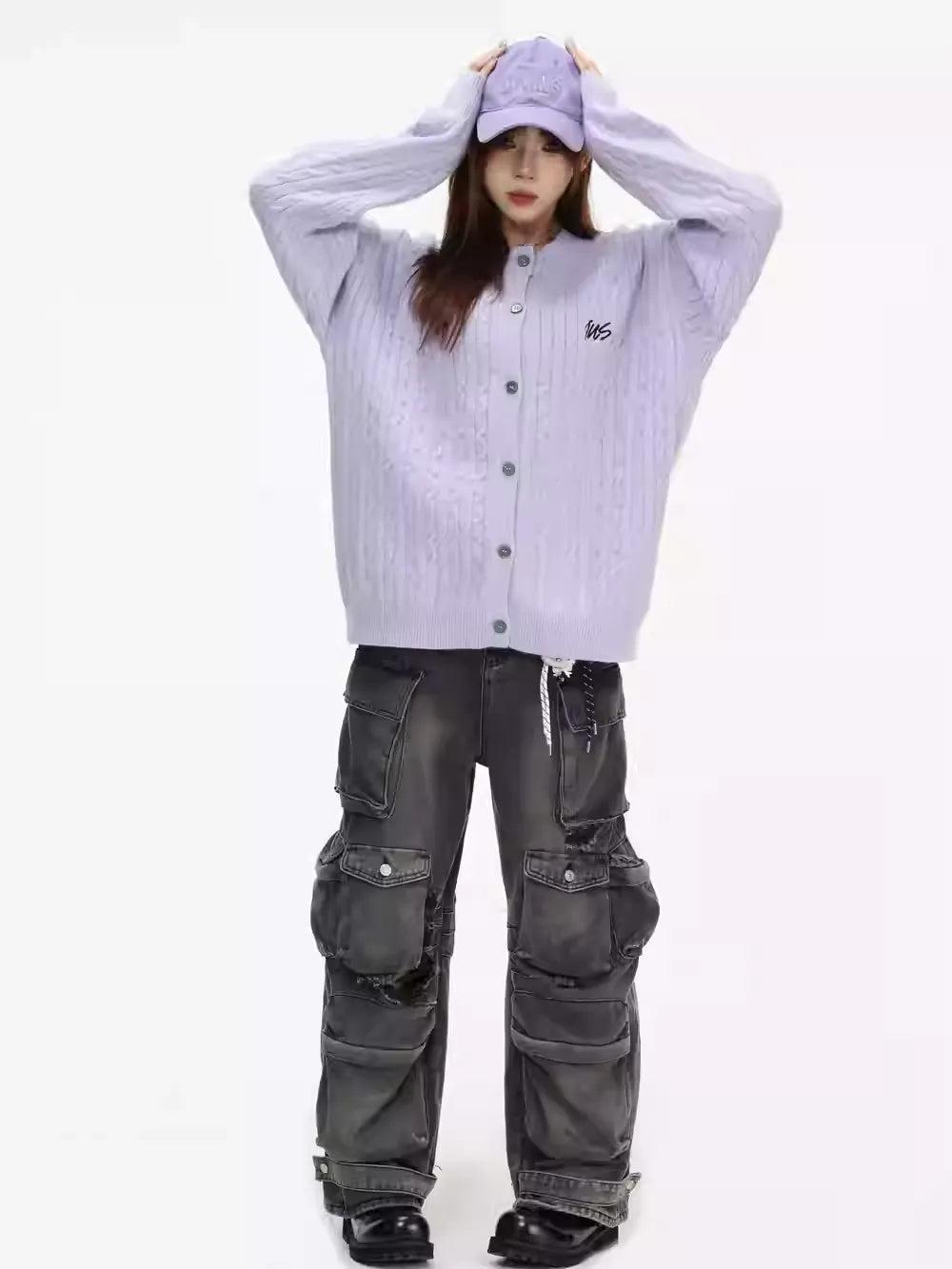 Logo Cable Knit Cardigan Korean Street Fashion Cardigan By INS Korea Shop Online at OH Vault