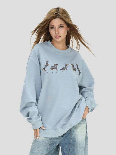 Dachshund Embroidery Crewneck Korean Street Fashion Crewneck By INS Korea Shop Online at OH Vault