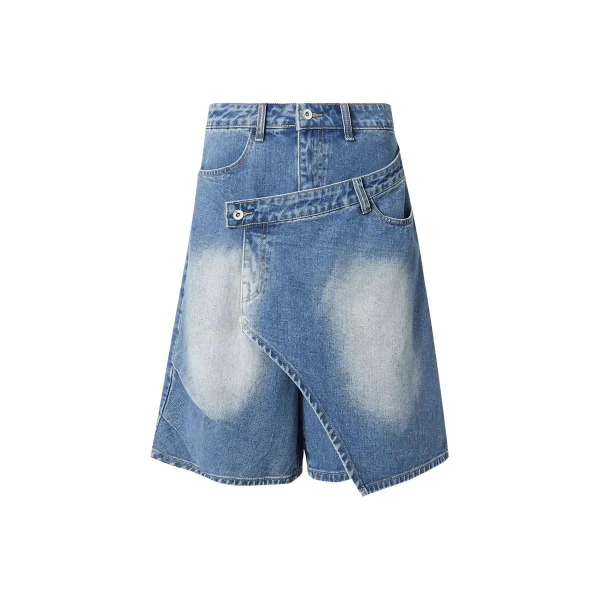Washed Oblique Cut Denim Shorts Korean Street Fashion Shorts By Funky Fun Shop Online at OH Vault