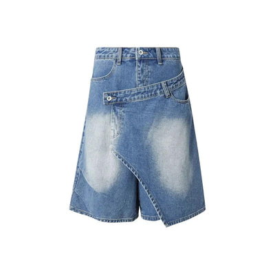 Washed Oblique Cut Denim Shorts Korean Street Fashion Shorts By Funky Fun Shop Online at OH Vault