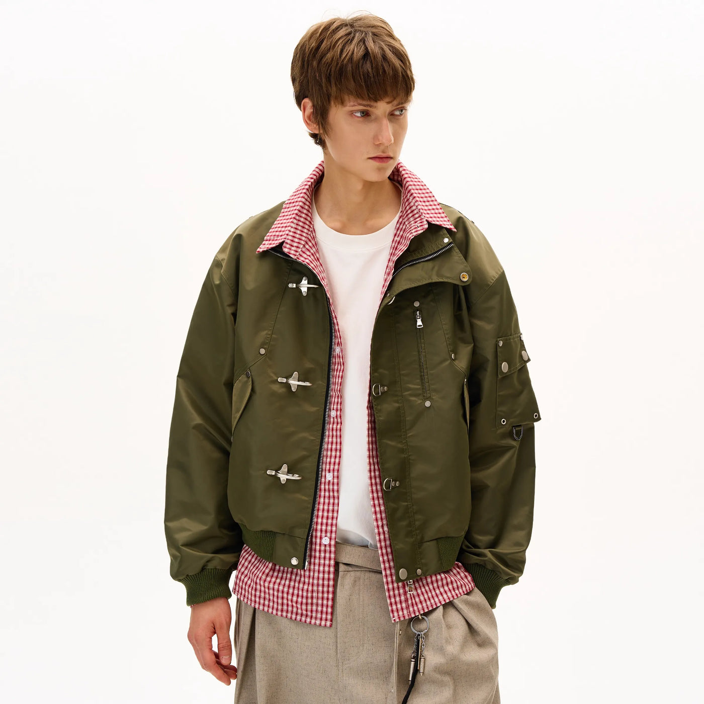 Stand Collar Fireman Clasp Bomber Jacket Korean Street Fashion Jacket By Mad Witch Shop Online at OH Vault