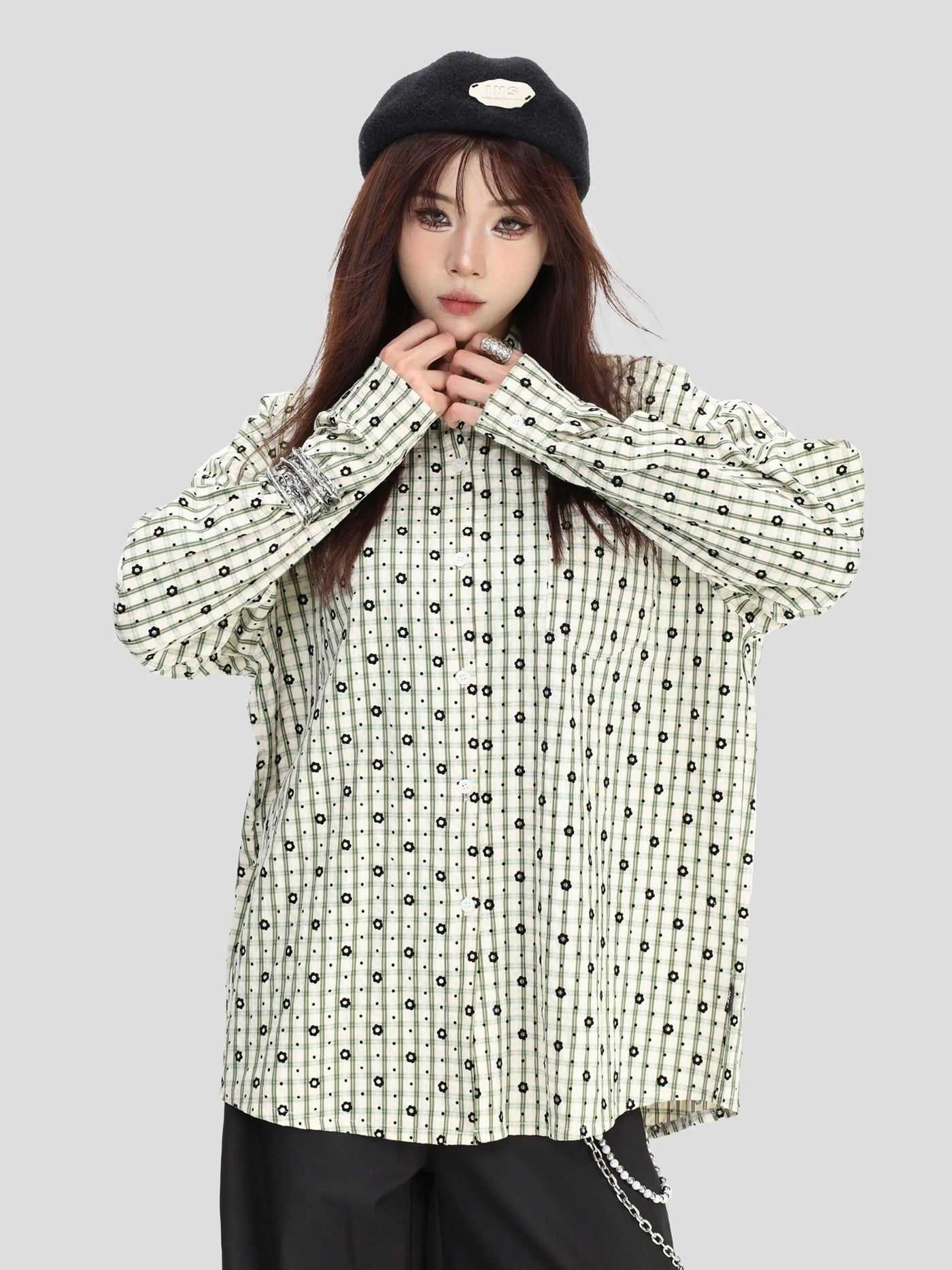Floral Plaid Full-Print Shirt Korean Street Fashion Shirt By INS Korea Shop Online at OH Vault