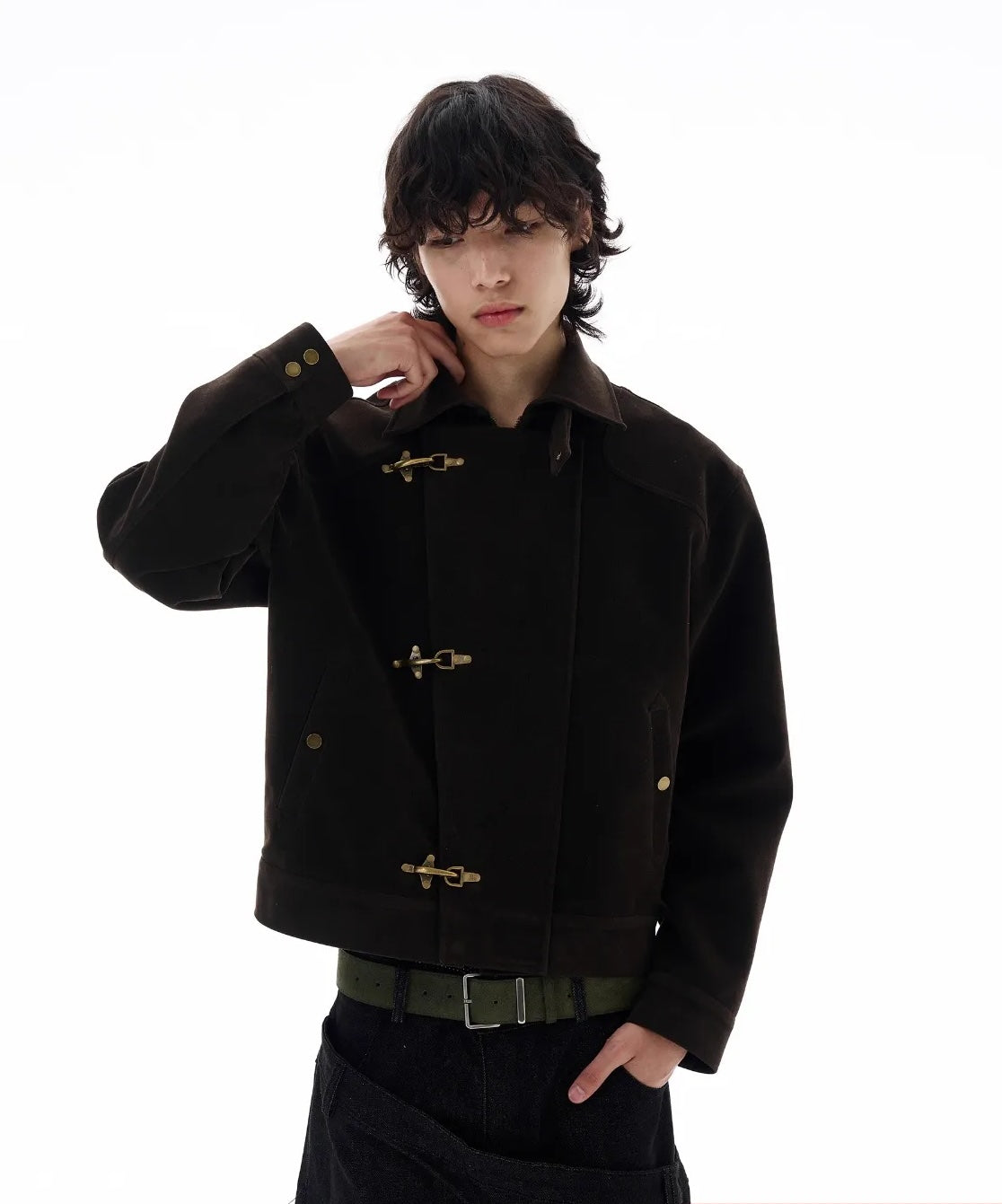 Micro Suede Fireman Clasp Jacket Korean Street Fashion Jacket By 77Flight Shop Online at OH Vault